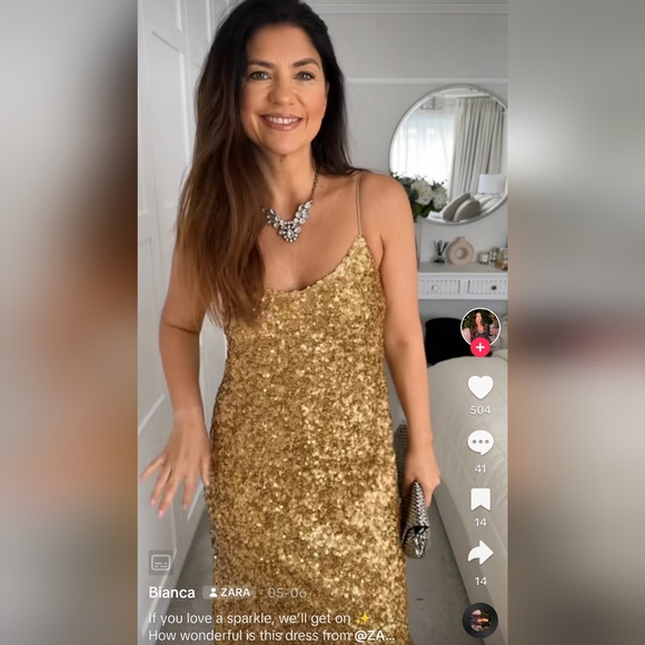 ZARA $119 LIMITED EDITION GOLD SEQUIN SLIP DRESS S,M,L NWT - Picture 4 of 11